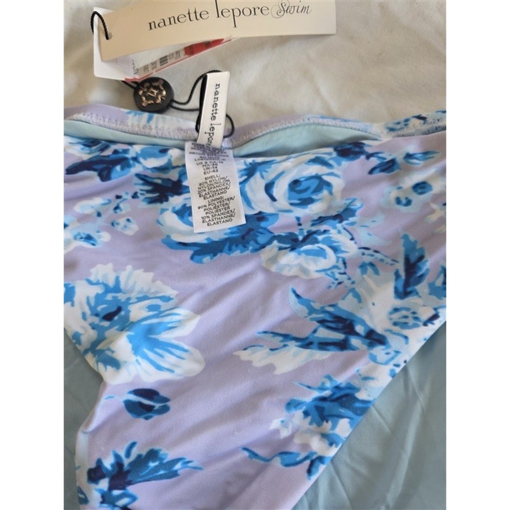 NWOT Nanette Lepore 12 Blue Purple White Floral Bikini Swim Bottom 132423 - Picture 2 of 3